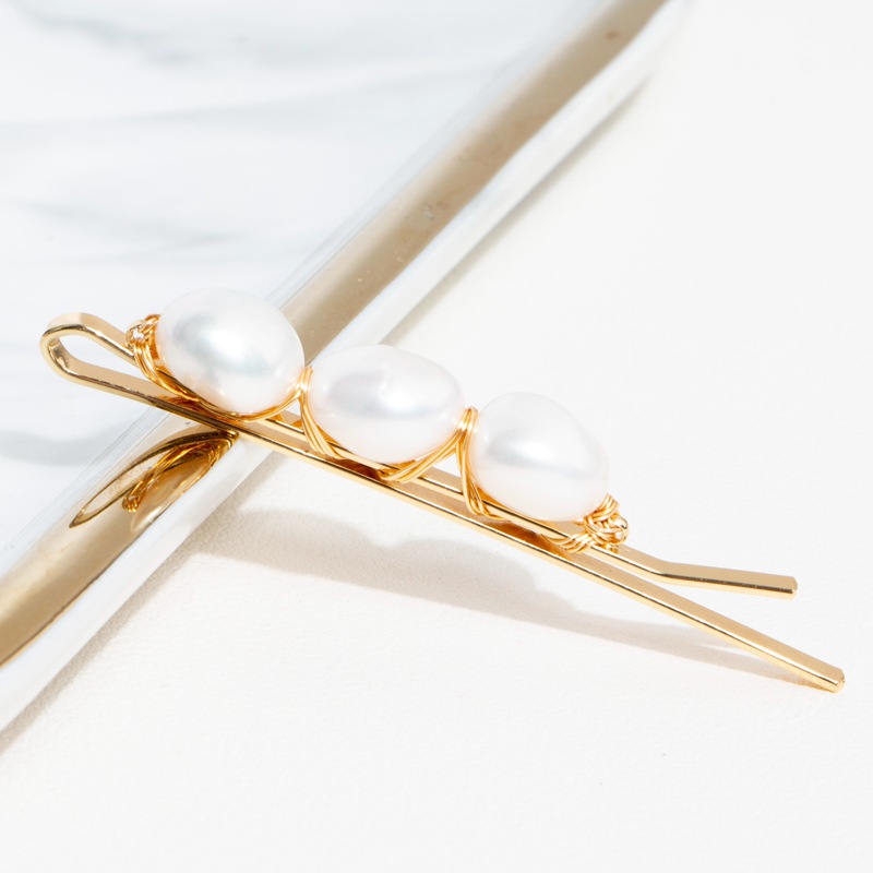 Freshwater Pearl Barrette Hair Accessory, Baroque Hairpin, Japanese and Korean Style, Gold-Plated Wire-Wrapped Handmade Hair Accessory for Stray Hair