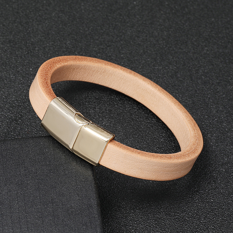 Bracelet Simple En Cuir De Vachette Lisse De Couleur Naturelle display picture 6