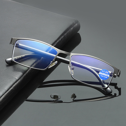 New style semi-metal high-definition reading glasses, full-frame anti-blue light reading glasses, steel leather glasses