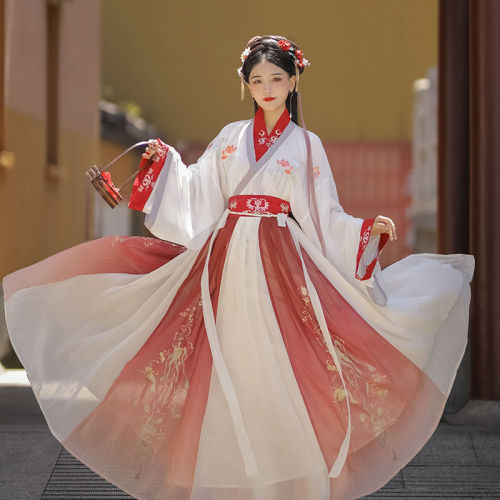 Hanfu dressfemale adult ancient country super fairy elegant Jin heavy industry embroidery cross collar waist Ru skirt