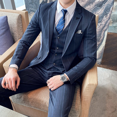 leisure time British style suit Self cultivation man Suit Three-piece Suite Korean Edition Groomsman Groom Wedding dress handsome