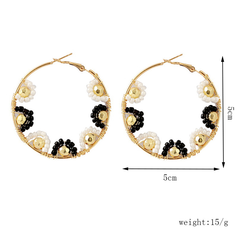 Personality Geometric Round Hand-woven Rice Bead Earrings Personality Exaggerated Ear Ring Jewelry Wholesale Nihaojewelry display picture 1
