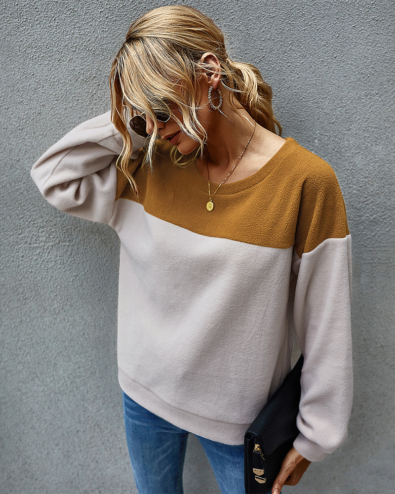 simple color matching sweatershirt long-sleeved Top wholesale NSKA295