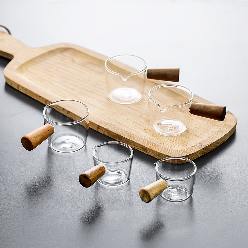 木柄玻璃小奶盅 側木柄玻璃奶罐 相思木柄 小碟牛排西餐汁鬥