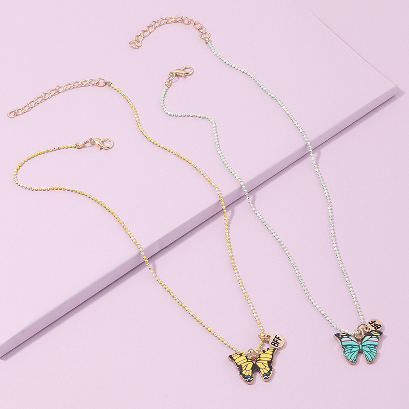 Fashion Color Butterfly Necklace Girls Alloy Drip Oil Color Hip Hop Clavicle Chain Wholesale display picture 5