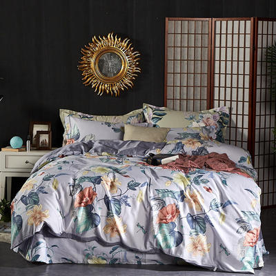 美式輕奢80支長絨棉貢緞活性印花四件套純棉全棉床單被套床上用品