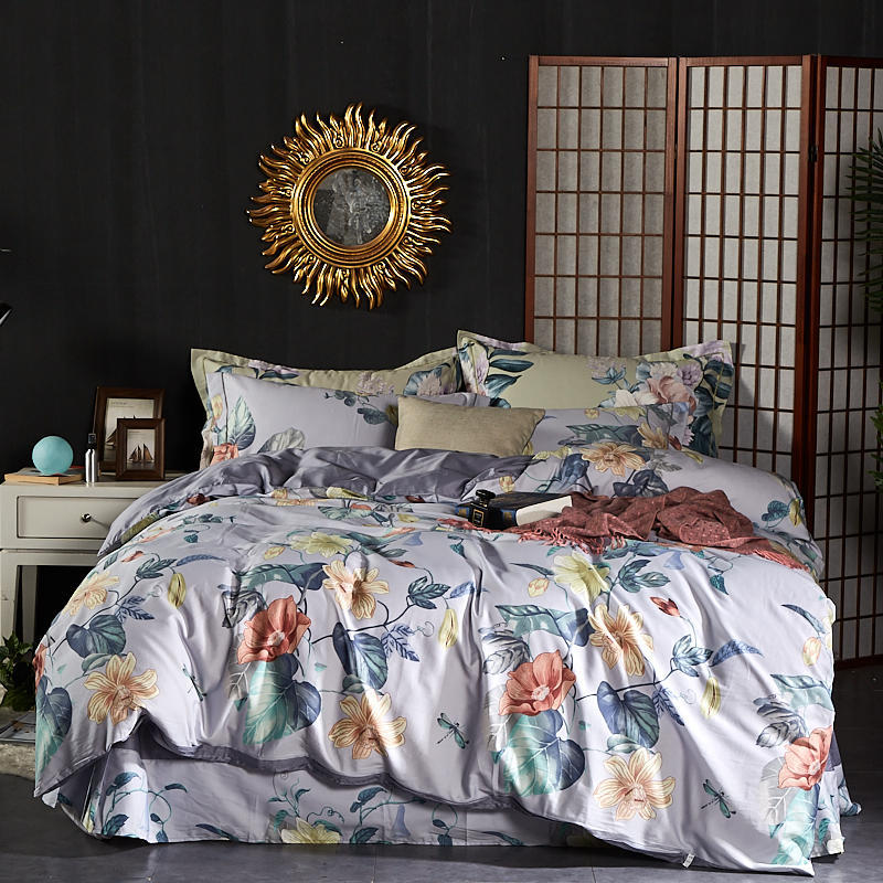 美式輕奢80支長絨棉貢緞活性印花四件套純棉全棉床單被套床上用品