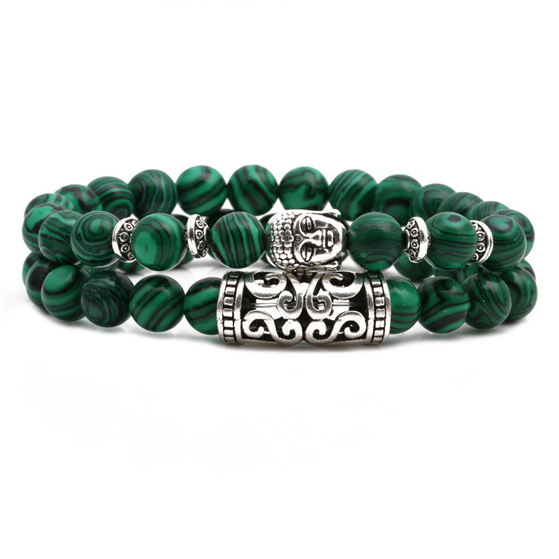 Malachite Owl Buddha Head Codo Set Pulsera Lion Head Elephant Beaded Bracelet display picture 1