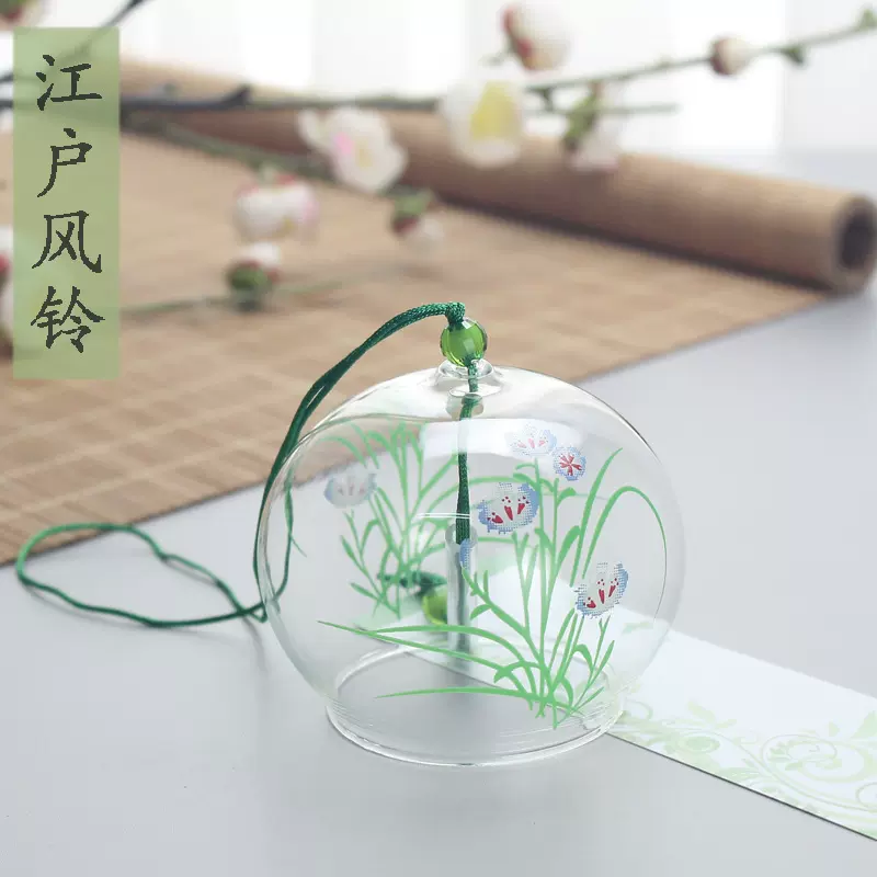 简约田园风欧式好看日式水晶风铃透明玻璃吊牌悬挂图案兰花草风铃