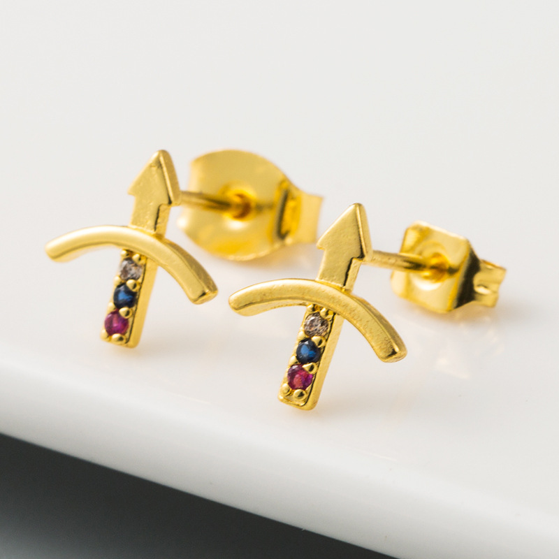 New Creative Cupid Arrow Earrings Micro-set Color Zircon Copper Earrings Golden Earrings  Wholesale Nihaojewelry display picture 3