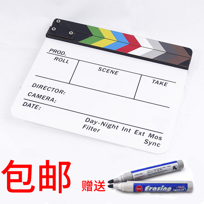 辉摄Lightupfoto亚克力英文电影拍板彩色场记板带磁铁保利绒包装|ru