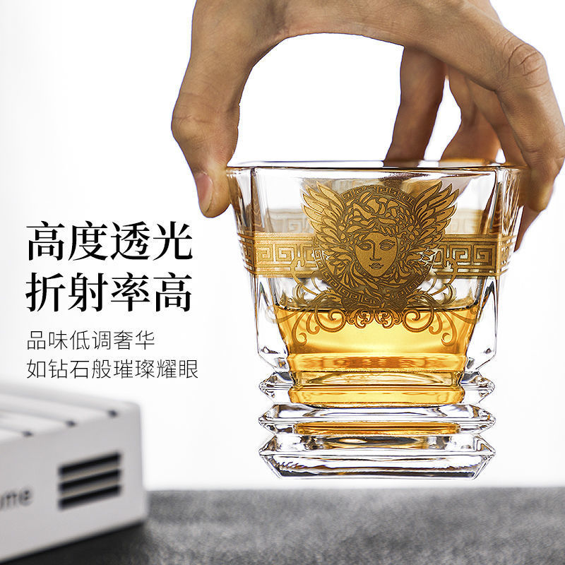 创意中东水晶威士忌杯美杜莎描金头像酒杯洋酒杯多功能啤酒杯水杯