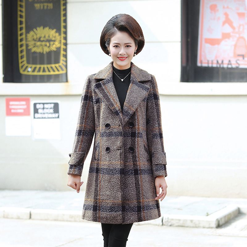 Mom outfit Autumn and winter Mid length version thickening Woolen coat Windbreaker Middle-aged and elderly people overcoat Forty or fifty years old Cardigan