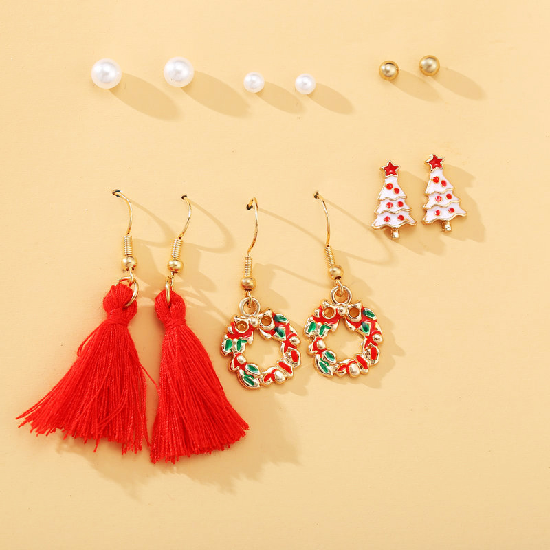 New Christmas Earrings Creative Retro Pearl Tassel Earring Set display picture 5