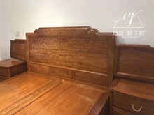 缅甸花梨大果紫檀素面高低床三件套仿古明式清式雕花鸟红木家具