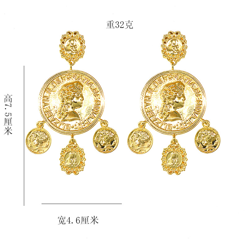 Korean Fashion Exaggerated Large Earrings Retro Palace Style Coin Ring Flower Earrings Accessories Wholesale Nihaojewelry display picture 1