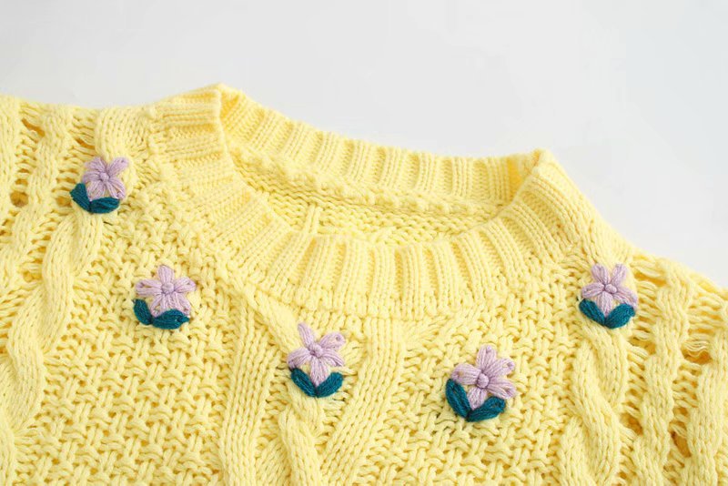 jersey de punto con manga abullonada suelta de crochet de cable retro NSAM3562