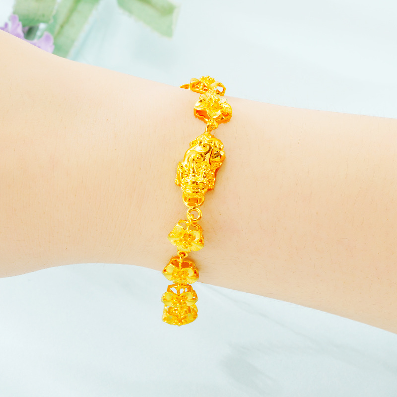 Lujo imitación 24K oro pulsera flor estilo étnico joyería de las mujeres exposición puesto suministro arena oro joyería