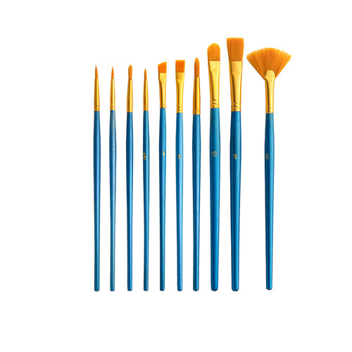 Cross-border oil paint brush 10 fan-shaped brush set graffiti figure wooden pearlescent blue nail art supplies