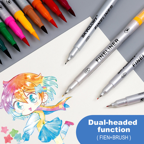 Cross-border new hook line pen double-head signature pen soft-head watercolor pen art student children's painting pen factory direct sale
