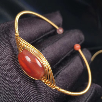 natural Nanhong agate Bracelet 14K Cover with gold leaf manual Winding make originality Retro Bracelet Bracelets