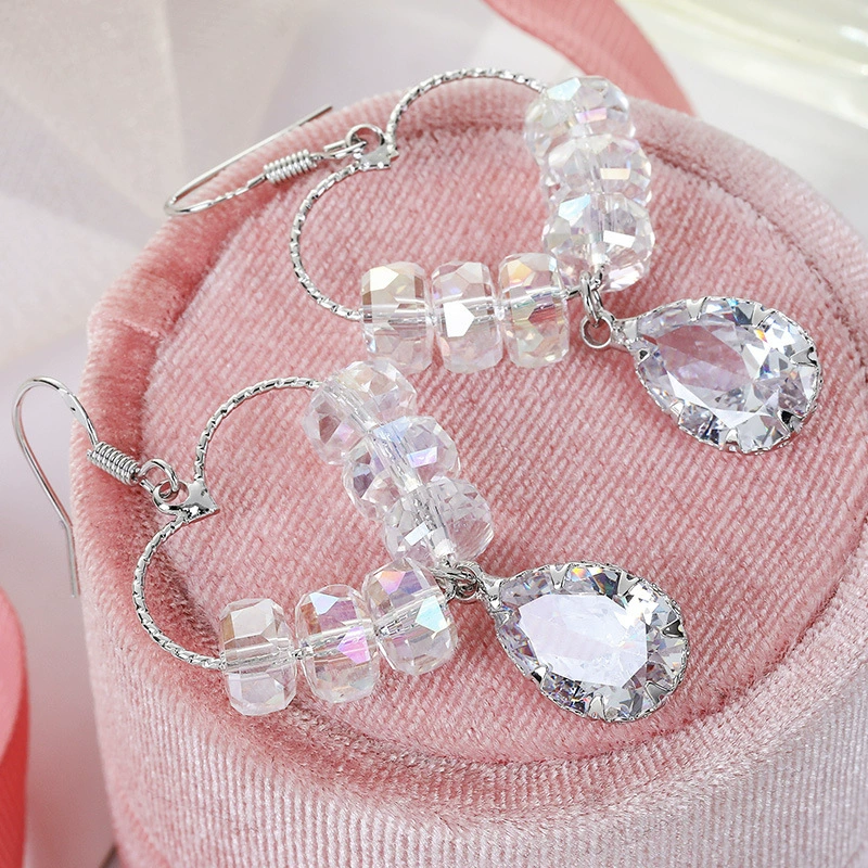 Цирконий, модные серьги, черный кулон, серебряная игла, простой и элегантный дизайн, корейский стиль, серебро 925 образец