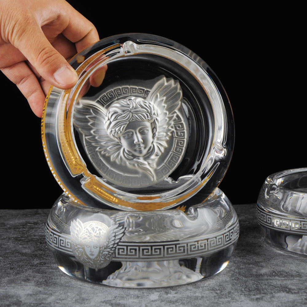 真金贴花烟灰缸家用客厅烟灰缸雪茄烟碟个性潮流美杜莎烟灰缸礼品