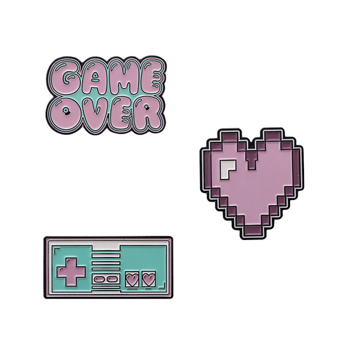 Cute cartoon pink game console game over enamel brooch mosaic love corsage wholesale