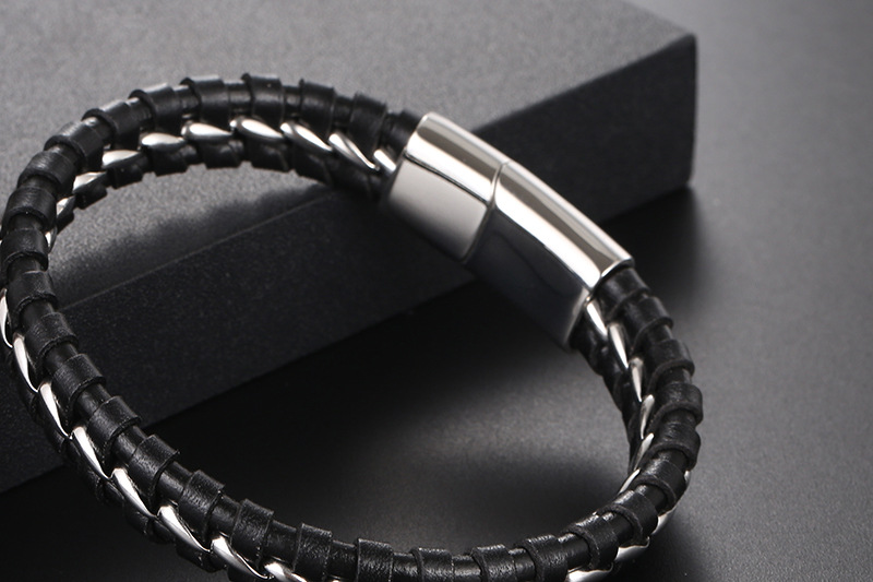 Korean Titanium Steel Braided Leather Bracelet Men's Bracelet display picture 3