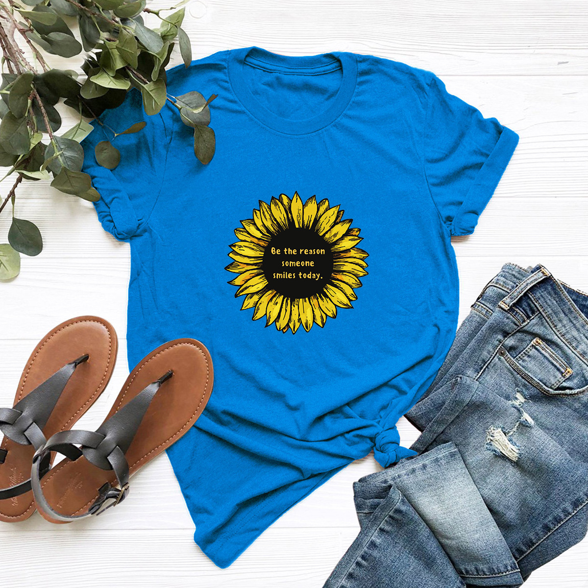 sunflower print short sleeve T-shirt  NSSN21192