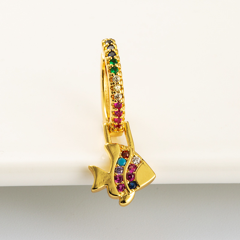 Fashion Exquisite Rainbow Series Small Fish-shape Brass Gold-plated Micro-inlaid Zircon Earrings display picture 4