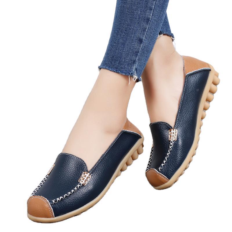 Spring and Summer New Large Size Leather Shoes Nurse Shoes Lace-Up Flat Casual Comfortable Shoes