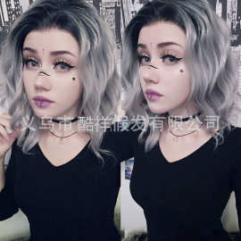 wish爆款欧美女士假发 中分高温丝染色欧美卷发 厂家现货直发