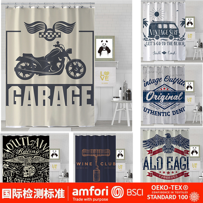亚马逊热卖涤纶防水数码印花浴帘 厂家定制跨境新款浴室帘批发|ms