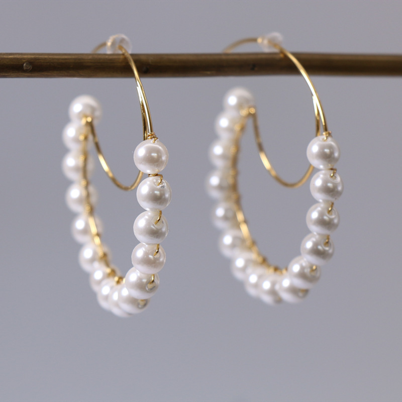 1 Paar Einfacher Stil Runden Perlen Kupfer Ohrringe display picture 1