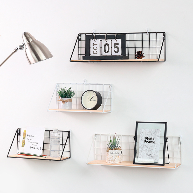 简约挂墙免打孔置物架卧室壁挂收纳整理架实木一字隔板收纳壁挂