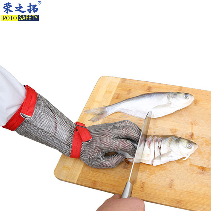 加长款防割手套钢环钢丝手套 电锯屠宰裁剪验厂杀鱼金属牡蛎手套