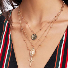 欧美跨境项链 复古时尚流行欧范十字架圣母个性圆珠项饰晚会配饰