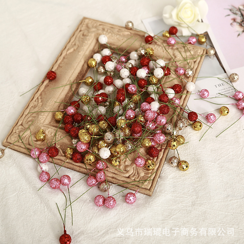 仿真浆果亮片珍珠泡沫珠子 DIY手工饰品配件 喜糖盒圣诞树装饰