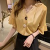 Fashionable summer clothing, shiffon top, shirt, 2021 collection, Korean style, V-neckline, loose fit, western style