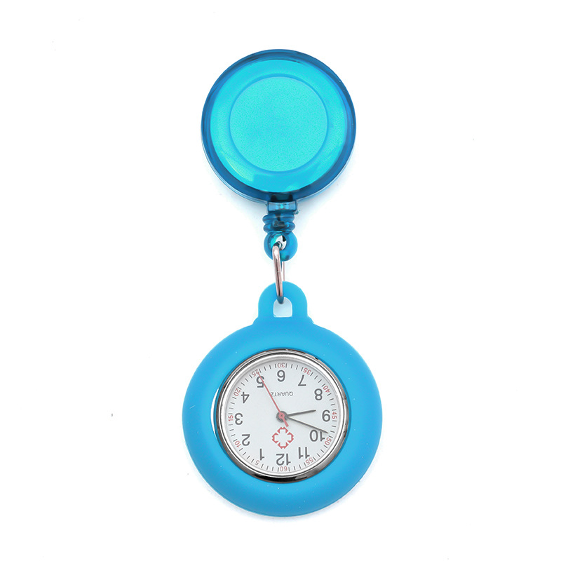 Reloj de enfermera de hebilla fácil de tirar Reloj colgante portátil de enfermera de hospital dial redondo puntero luminoso reloj de pecho retráctil reloj de bolsillo para hombres y mujeres