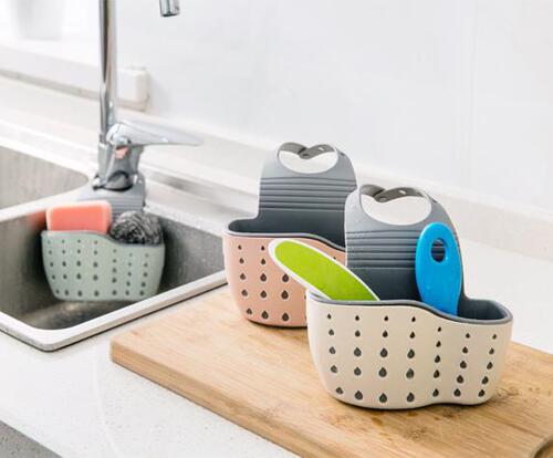 Sink drain hanging bag kitchen storage rack adjustable snap faucet sponge double layer drain hanging basket