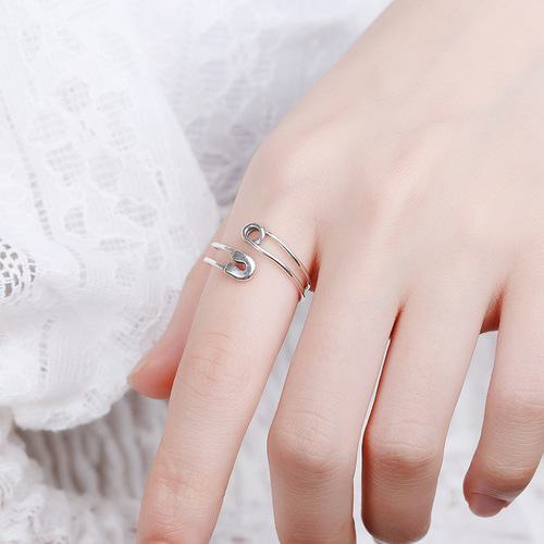 Korea Dongdaemun S925 all-over sterling silver retro old pin tail ring open joint ring INS same style