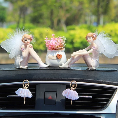 A generation of car ornaments in the car high-end cute goddess car beautiful creative car decoration supplies women (Perfplant seat) - sitting-on-the-chin-meicui-grass-anti-skid-mat-to-send-perfume-to-two-angel-air-outlet-clips