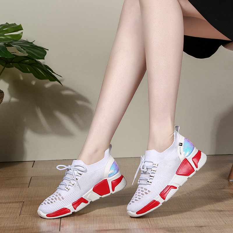 春夏新款针织鞋女士广场舞鞋软底曳步舞鞋子网面跳舞鞋镂空舞蹈鞋