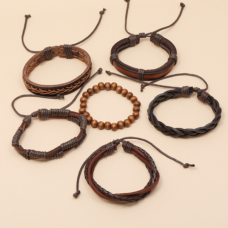 Retro  braided brown  leather bracelet