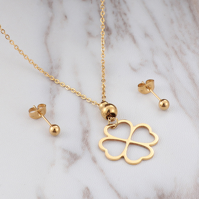 simple hollow heart-shaped stainless steel earrings necklace set wholesale Nihaojewelry