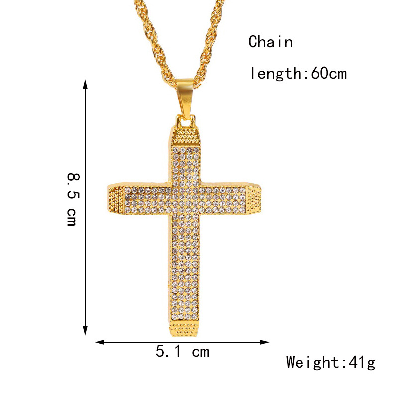 exaggerated hip hop cross necklace creative hip-hop rhinestone pendant jewelry wholesale nihaojewelr