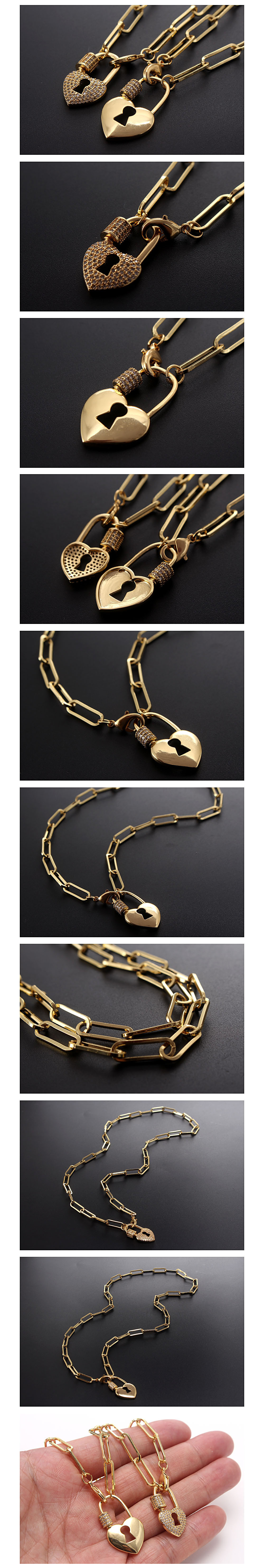 Pendant Necklace Classification Copper Chain Material Paperclip Chain Chain Type Wholesale Jewelry IG Style Heart Shape Copper Zircon Pendant Necklace