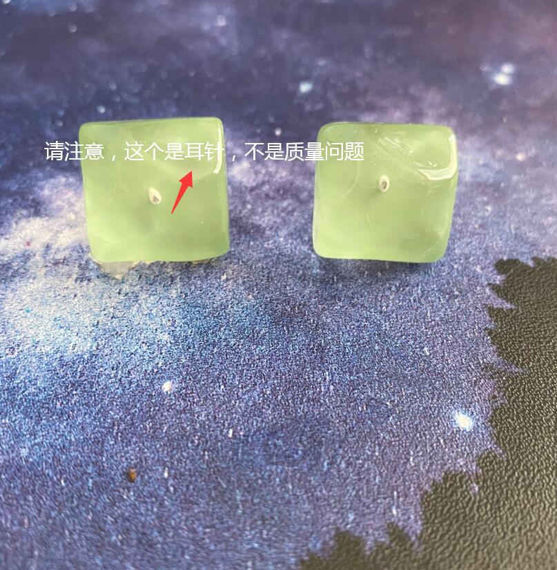 New Minimalist 925 Silver Needle Stud Wave Transparent Candy Square Resin Earrings display picture 12